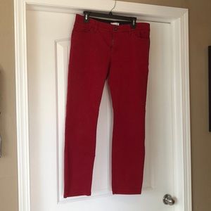 Red colored jeans